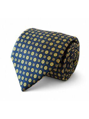 Fendi Cravatte Silk Tie Black Yellow Geometric Medallion Italy Designer Necktie